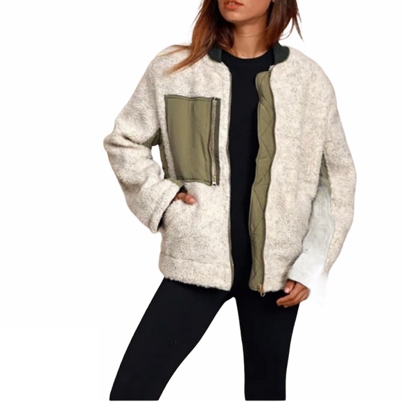 Free People Bomber Jacket Sherpa Fleece Rivington Cotton Coat Womens Size M NEW - Picture 2 of 13